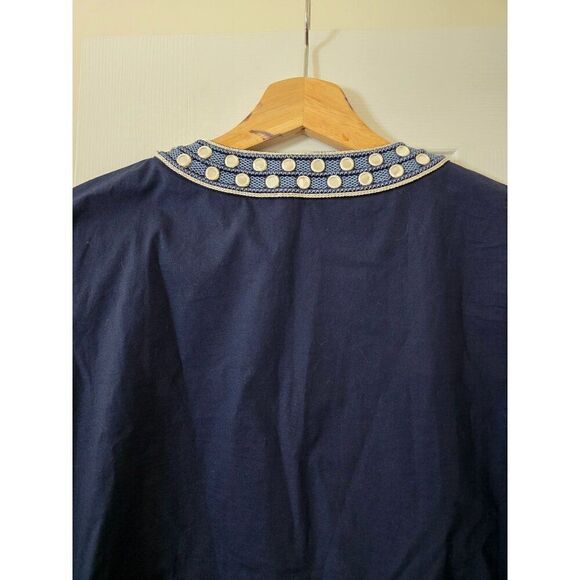 Tory Burch Ariana Crisp Poplin Mirror Applique Tunic 4 Navy - Picture 12 of 12